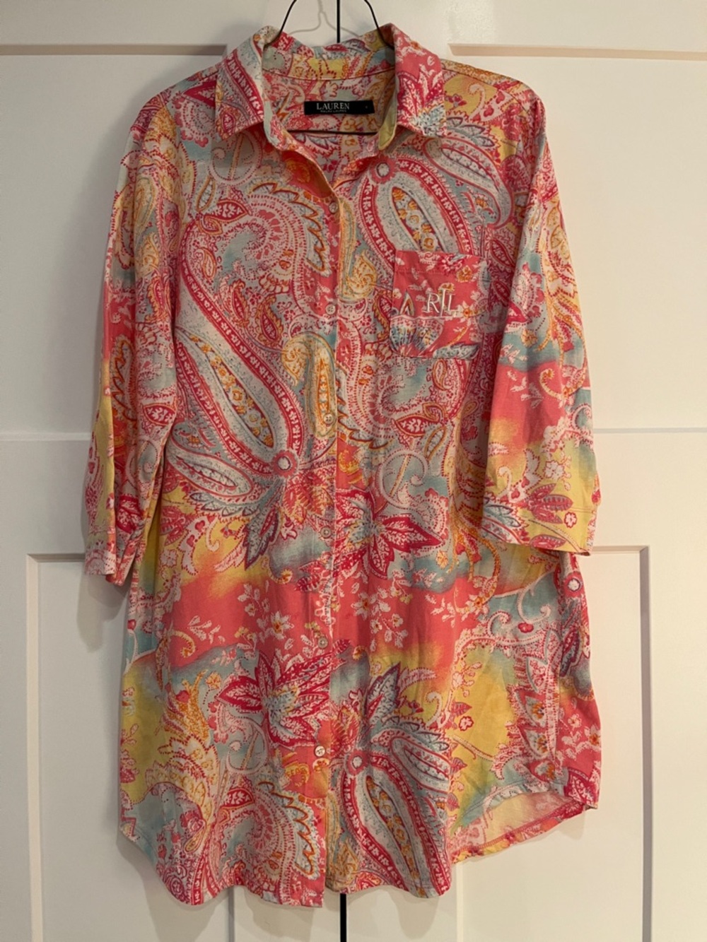 Vintage Lauren Ralph Lauren Coral Pink Paisley Button-Up Shirt